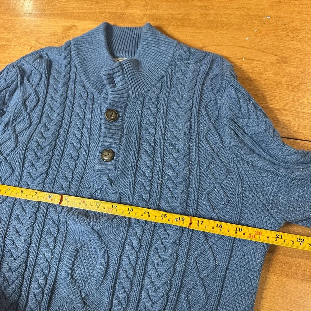 L.L. Bean Mens Heritage Sweater L Blue Soft Cotton Cable Knit Fisherman 3 Button